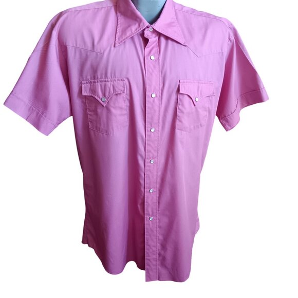 XXL Vintage Mens Pink Western Short Shirt Sleeve Snap tem tex 1980's HOT PINK - Picture 2 of 5